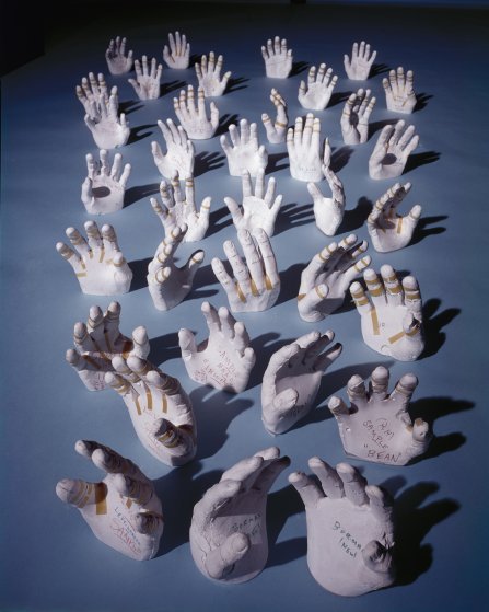 A photo of precise models of astronaut’s hands
