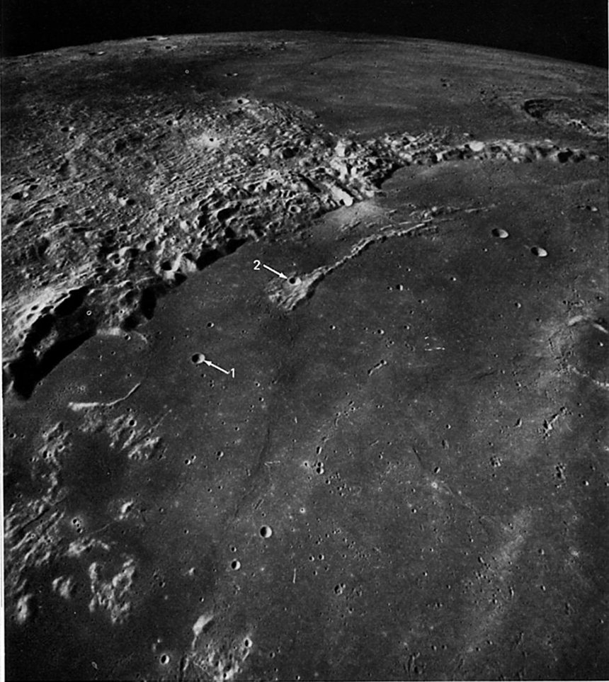 FIGURE 37. - An oblique view of the southeastern part of the Imbrium basin, one of the largest multiringed, circular basins on the Moon.