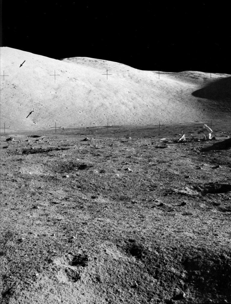 FIGURE 40. - Across the valley of Taurus Littrow from South Massif (from fig. 39) is another big mountain known as North Massif.