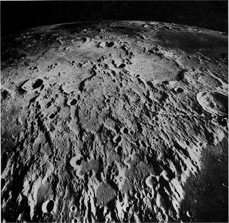 FIGURE 48. - A basin forming event severely affects the terrain even beyond the outer margins of its ejecta deposits.