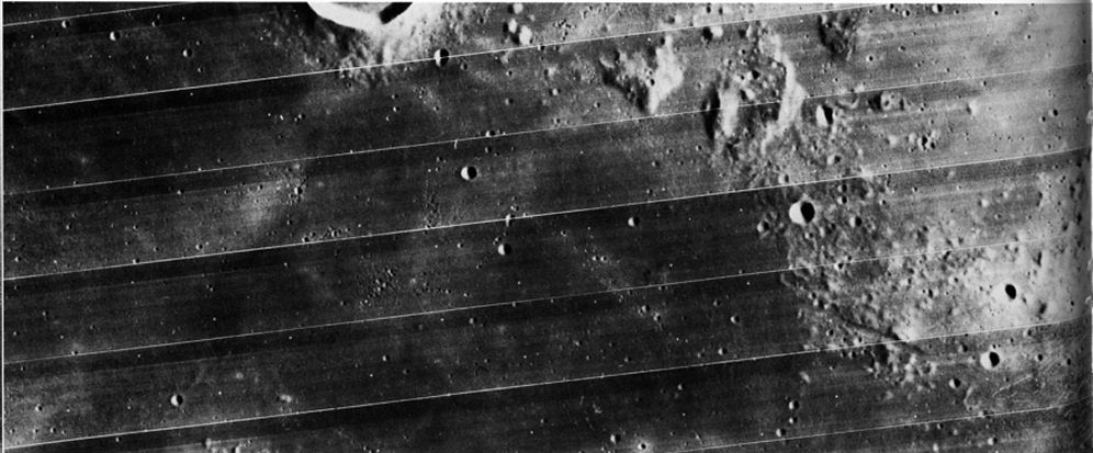 FIGURE 70. - These two pictures were taken of the same mare area near the southeastern edge of Oceanus Procellarum, south and east of the crater Kunowsky. The picture below is a mosaic of Apollo 14 frames taken when the Sun was exceptionally low-0° to 2°.